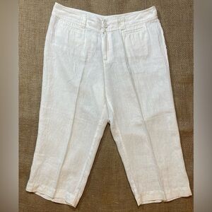Madison White Linen Capris, Size 14, Button & Zip Closure, Belt Loops